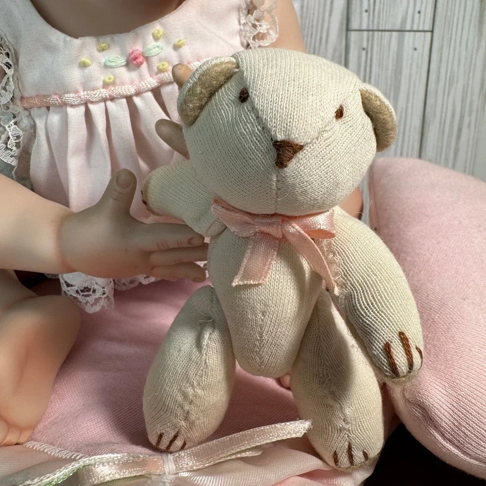 Vintage Ashton Drake 1993 Porcelain Baby Doll Pink Lace Outfit Teddy Bear